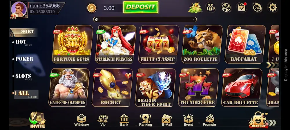 HT777 Game interface