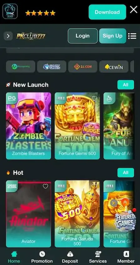 PKCLUB777 Game interface
